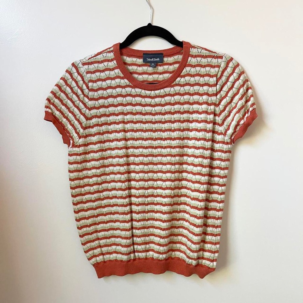 Modcloth Pointelle Knit Short Sleeve Sweater